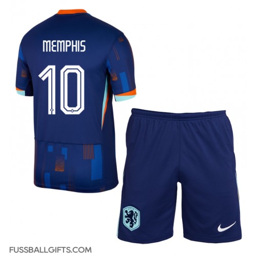 Niederlande Memphis Depay #10 Fußballbekleidung Auswärtstrikot Kinder EM 2024 Kurzarm (+ kurze hosen)